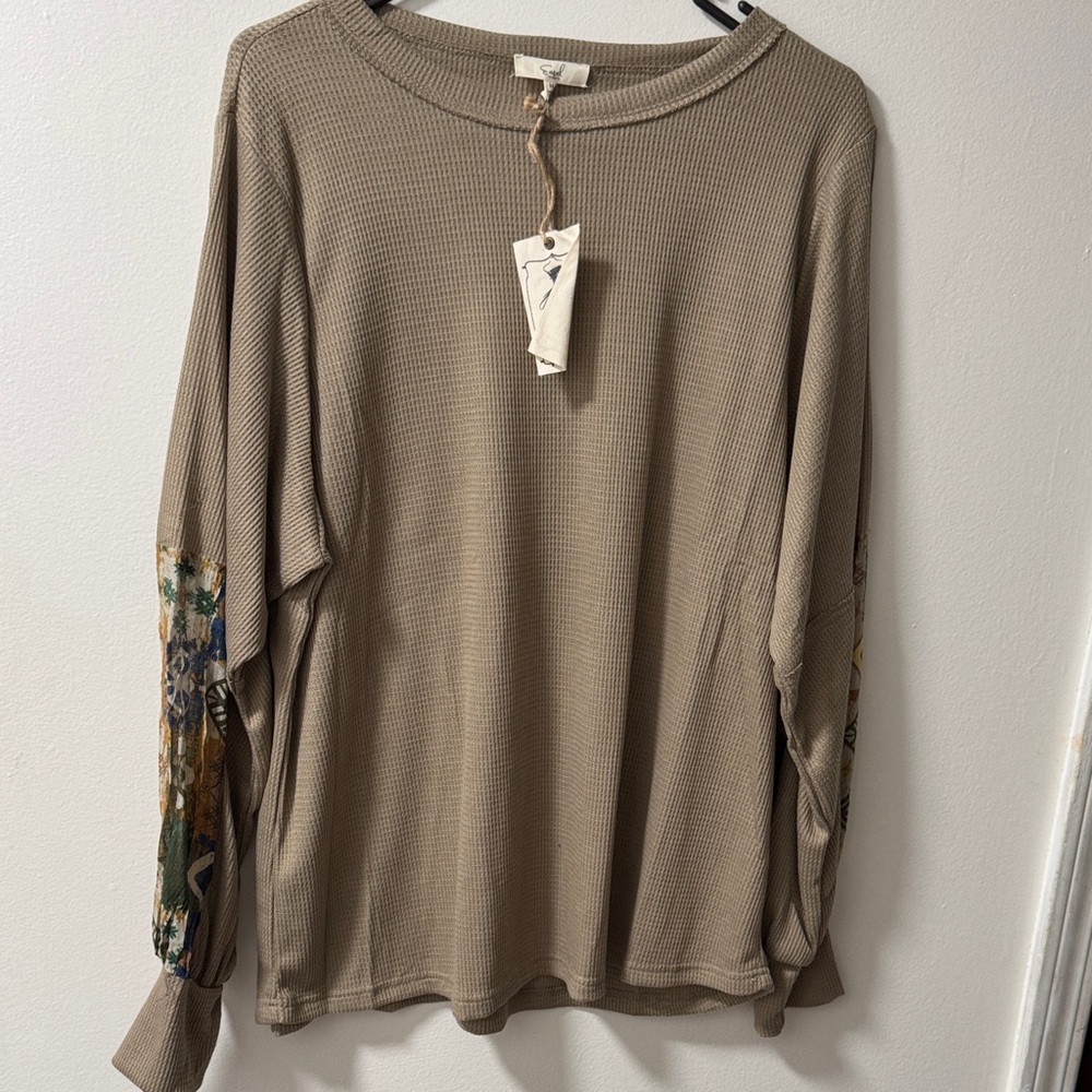 Easel L/S Top with Patterned Sleeves